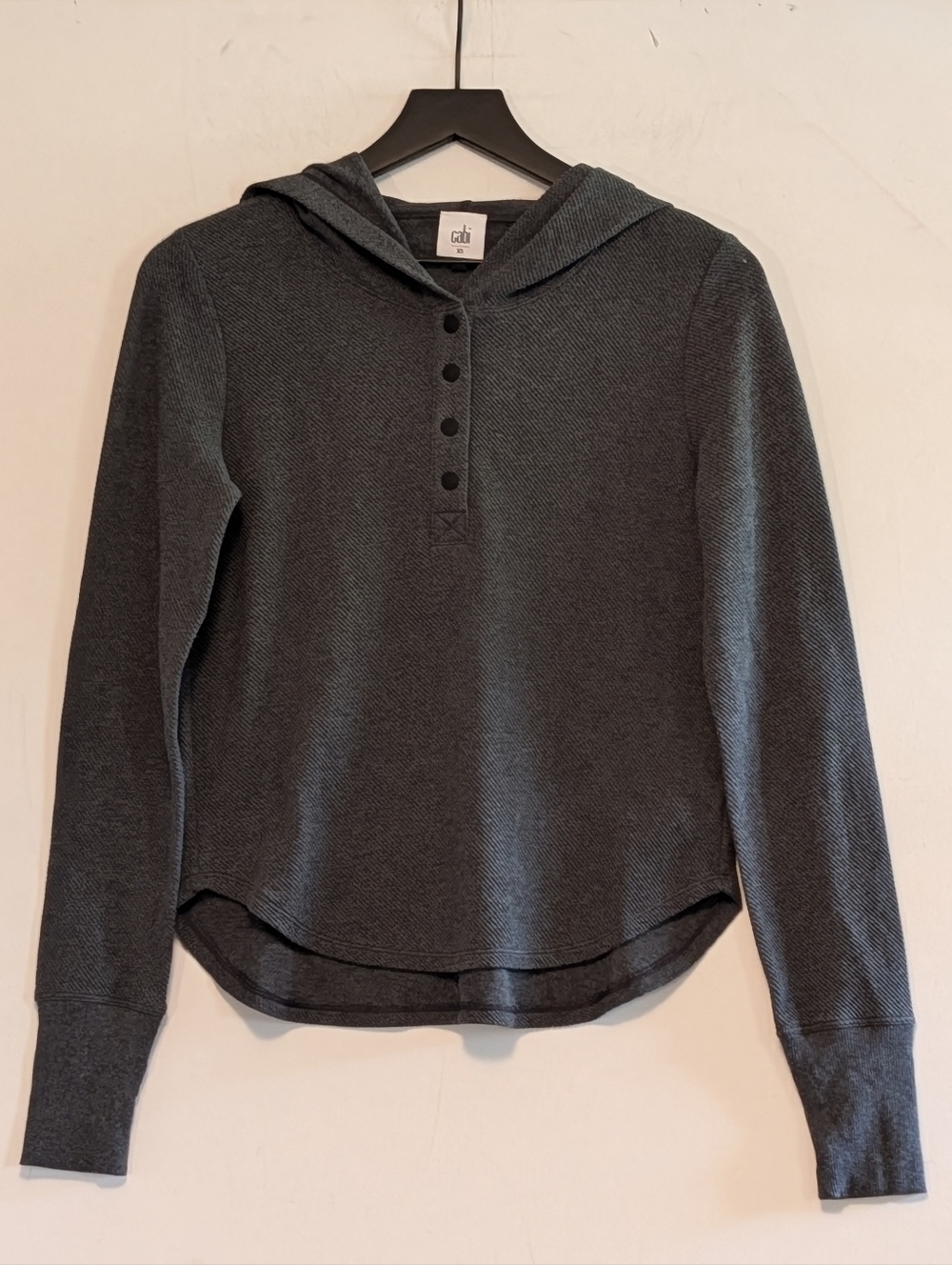 CAbi Waffle Hoodie XS Charcoal Gray Henley Pullover NWOT Textured Relaxed Fit